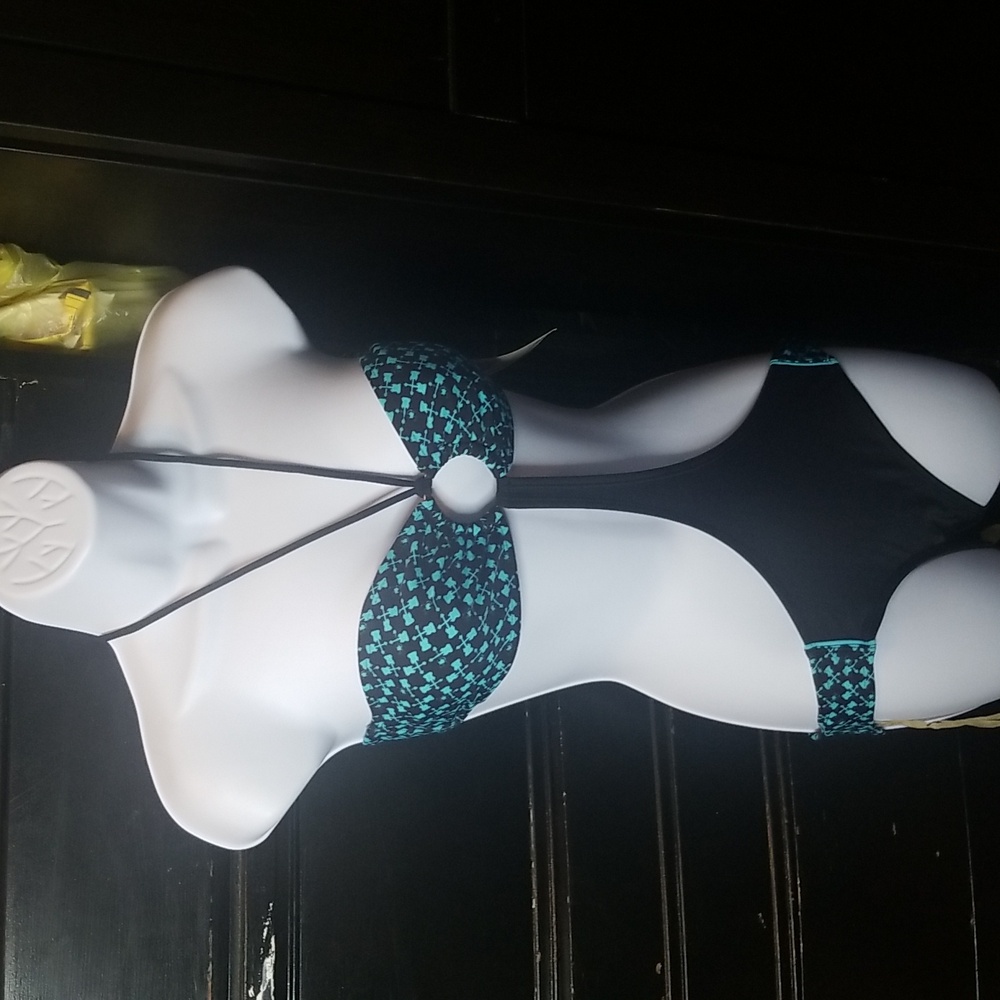No Boundaries Black/Blue Guitar Print Monkini NWT Sz.7/9